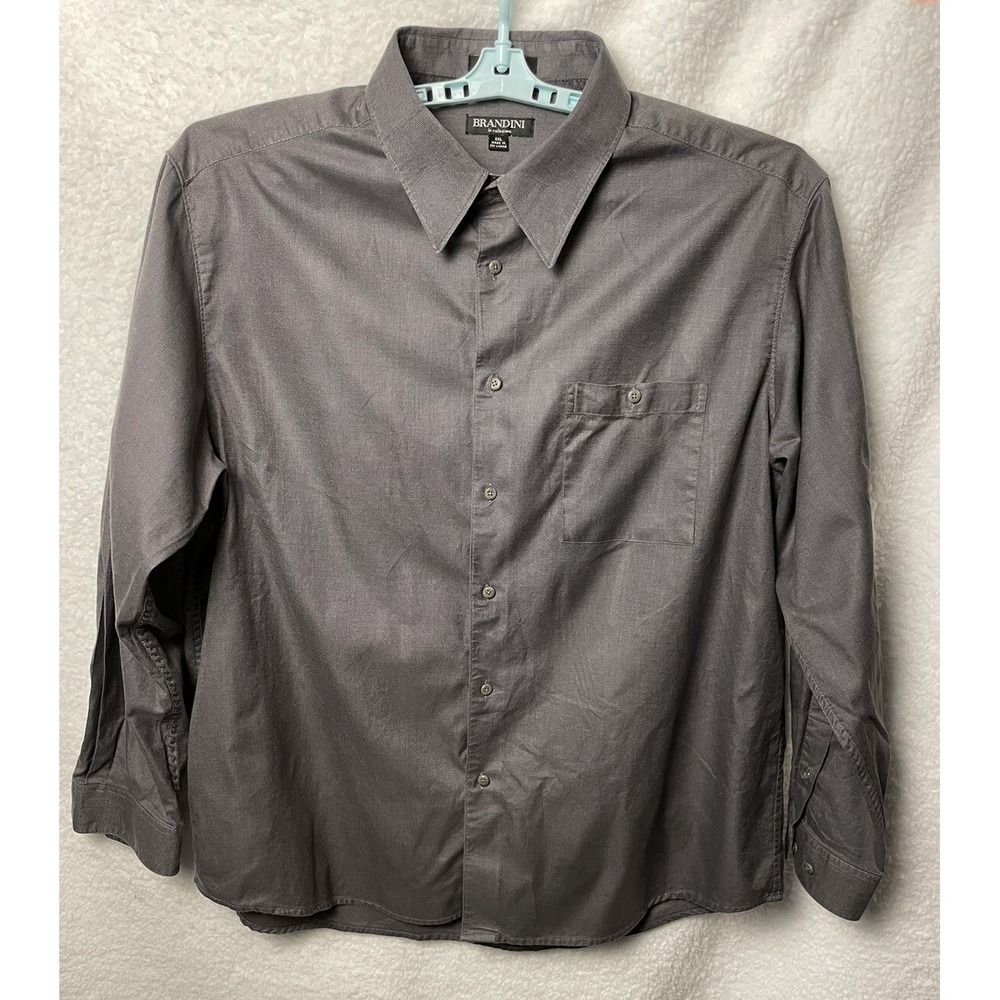 Brandini Shirt Mens Size XXL Long Sleeve Gray‎ Button Up 100% Cotton Dadcore